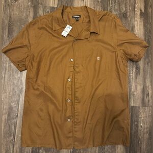 Express Short Sleeve Button-Up Shirt - L Tall - Rust Brown - NWT